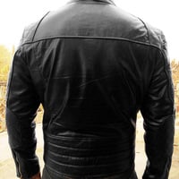 Men Blue Ribbed Fashion Leather jacket for Mens, Blue Leather jacket - Thumbnail 2