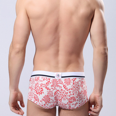 Men's sexy underwear cotton u bag porcelain pattern boxer briefs underpants panties cuecas