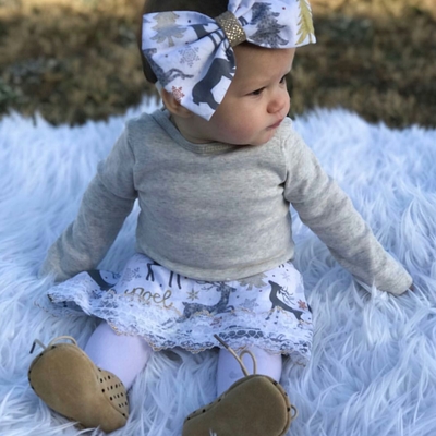 A-line skirt with lace  and matching bow 