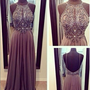 Hot Sales Chiffon Spaghetti Straps Open Back Long Prom Dresses, A-line Floor-Length Halter Backless Grey Evening Dress Gown-1