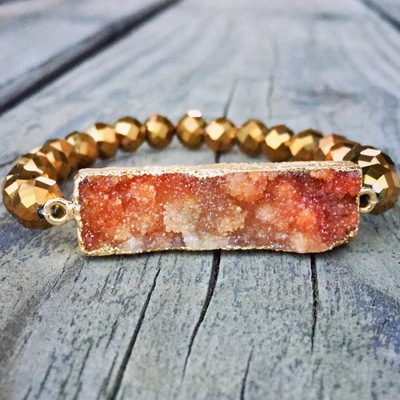 Orange bar druzy bracelet 
