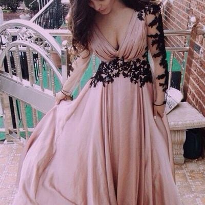 Fashion chiffon lace  long pom dress with sleeve,evening dress