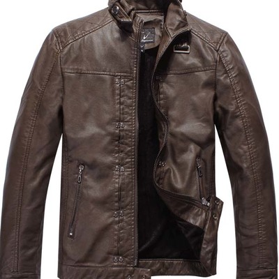 Brown fashion leather jacket for mens, brown leather jacket - Thumbnail 5