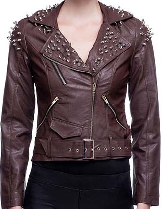Women Studded Brown Leather jacket, women Leather jacket for women Punk Style