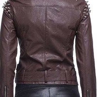 Women Studded Brown Leather jacket, women Leather jacket for women Punk Style - Thumbnail 1