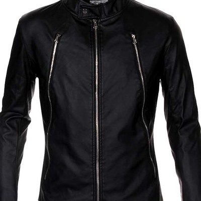 Black men fashion leather jacket long chest zipper style  - Thumbnail 5