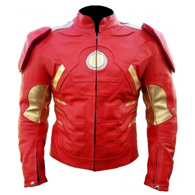 Men iron man red real leather motorbike jacket  - Thumbnail 2