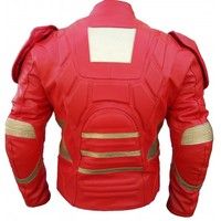 Men Iron Man Red Real Leather Motorbike Jacket  - Thumbnail 2