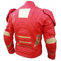 Men Iron Man Red Real Leather Motorbike Jacket  - Thumbnail 3