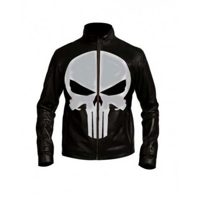Punisher Skull Black leather jacket Men's