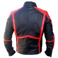 SUPERMAN MOVIE MENS LEATHER JACKET, CLASSIC BLACK & RED - Thumbnail 1