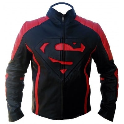 Superman movie mens leather jacket, classic black & red - Thumbnail 4