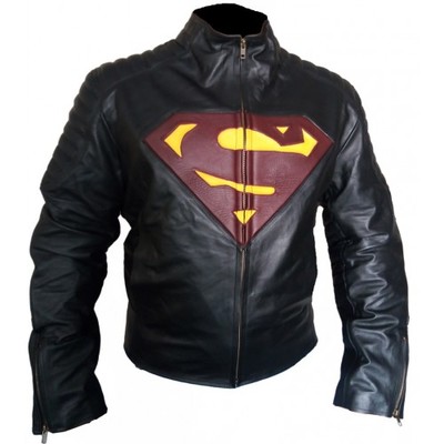 Superman smallville black red logo genuine leather jacket men's - Thumbnail 2