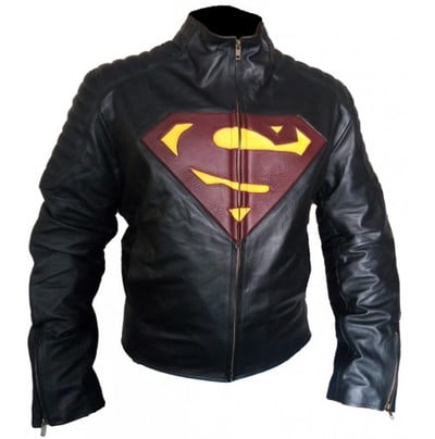 SUPERMAN SMALLVILLE BLACK RED LOGO GENUINE LEATHER JACKET MEN'S