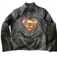 SUPERMAN SMALLVILLE BLACK RED LOGO GENUINE LEATHER JACKET MEN'S - Thumbnail 3