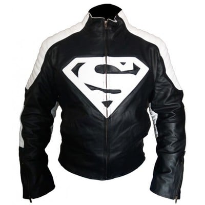 Superman smallville black white genuine leather jacket men's - Thumbnail 1