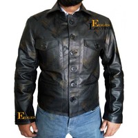 MEN SLIMFIT BUTTON CLOSER SAND LEATHER JACKET, FlAP POCKET JACKET COAT SHIRT - Thumbnail 1