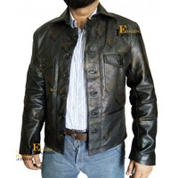 MEN SLIMFIT BUTTON CLOSER SAND LEATHER JACKET, FlAP POCKET JACKET COAT SHIRT - Thumbnail 2
