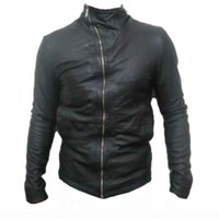 MENS WASHED CROPPED WRINKLE LEATHER JACKET NEW - Thumbnail 4