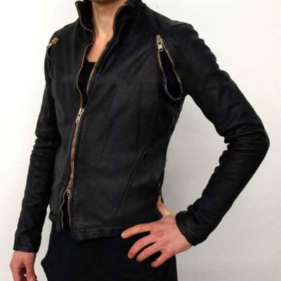 Men zippered armpits washed lamb leather jacket new
