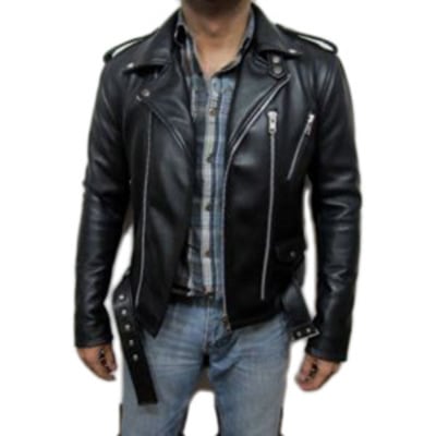 Men signature motorcycle leather jacket, men leather jacket
