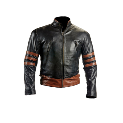 X-men wolverine black biker style fashion leather jacket men's