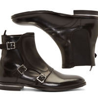 Handmade Men Monk Strap Black Ankle High Boots Shoes - Thumbnail 1