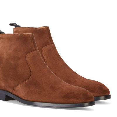 Handmade custom made suede chelsea brown ankle high boots men's, ankle suede boots shoes - Thumbnail 5