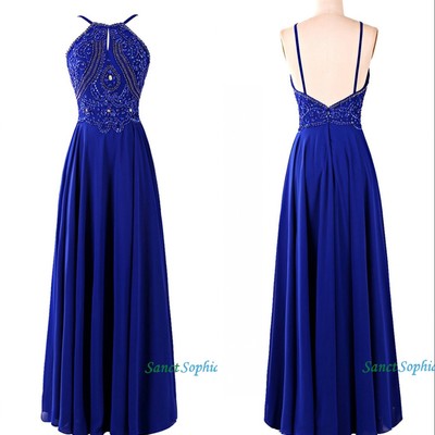A-ling beaded royal blue prom dress,sexy royal blue beading spaghetti straps graduation dress