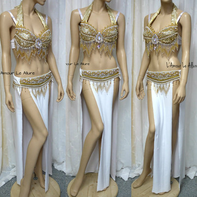 White and Gold Eevee Gypsy Belly Dancer Rave Bra Cosplay Halloween Costume