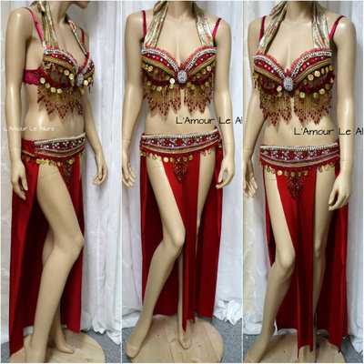 Red Gold Flareon Gypsy Belly Dancer Rave Bra Cosplay Halloween Costume