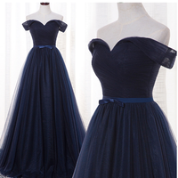 Navy blue tulle long prom dress,evening dress,cheap prom dresses - Thumbnail 3