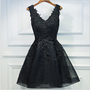 Cute Black V Neck Lace Short Prom Dress, Homecoming Dresses-1
