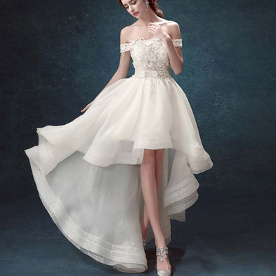 White high low lace prom dress,evening dresses - Thumbnail 5