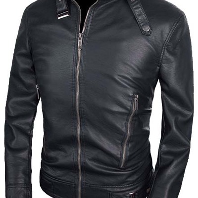 Men slimfit black leather jacket, black leather jacket