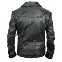 Men Black Brando Leather Jacket,Black Biker Leather Jacket  - Thumbnail 2