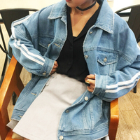 OVERSIZED TWO STRIPE DENIM JACKET - Thumbnail 1