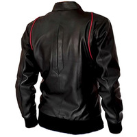 Mandarin Collar Black Leather Jacket, Men,s Bomber Original Leather jackets  - Thumbnail 1