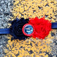 Girls New England Patriots Headband, Baby Girls Shabby Chic Patriots Football Headband, Toddlers, Tweens, Adults Headbands - Thumbnail 1