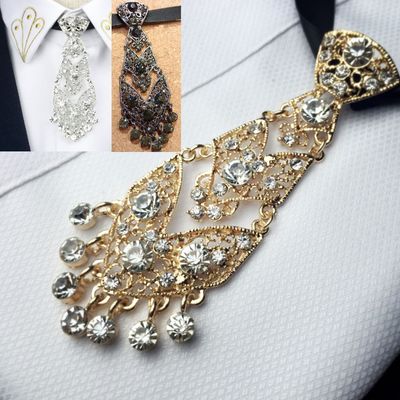 Wedding men rhinsetone crystal pre-tied necktie bowtie gold silver black tie - Thumbnail 5