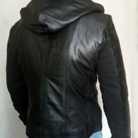 MEN CLASSICAL BLACK LEATHER HOODIE JACKET COAT FOR MEN - Thumbnail 2