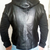 MEN CLASSICAL BLACK LEATHER HOODIE JACKET COAT FOR MEN - Thumbnail 3