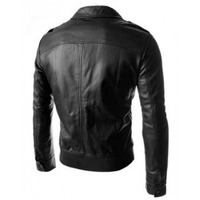 MEN'S SLIM BLACK FLAP MULTI POCKET LEATHER JACKET - Thumbnail 2