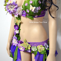 Lavender Fairy Monokini Cosplay Dance Costume Rave Bra Halloween Burlesque Show Girl - Thumbnail 1