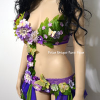 Lavender Fairy Monokini Cosplay Dance Costume Rave Bra Halloween Burlesque Show Girl - Thumbnail 2