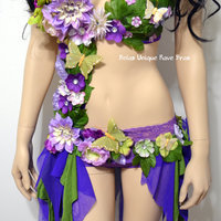 Lavender Fairy Monokini Cosplay Dance Costume Rave Bra Halloween Burlesque Show Girl - Thumbnail 3
