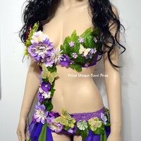 Lavender Fairy Monokini Cosplay Dance Costume Rave Bra Halloween Burlesque Show Girl - Thumbnail 4