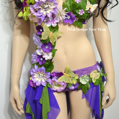 Lavender fairy monokini cosplay dance costume rave bra halloween burlesque show girl