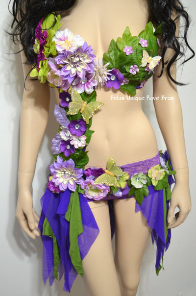 Lavender Fairy Monokini Cosplay Dance Costume Rave Bra Halloween Burlesque Show Girl