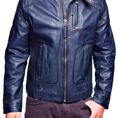 Men blue biker leather jacket men, men leather jacket slim fit